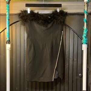 Forever 21 Black Mini Dress with Faux Fur and Rhinestone Detail